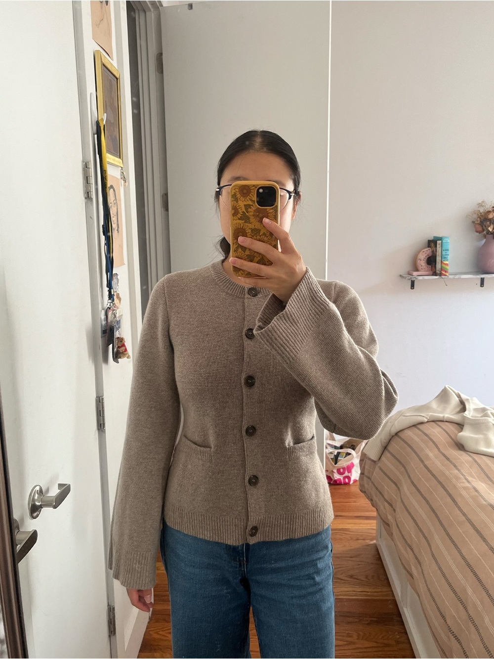 Jenni Kayne Cooper Cardigan Taupe Wool Cashmere Button Front Patch Pockets XL - Picture 6 of 10